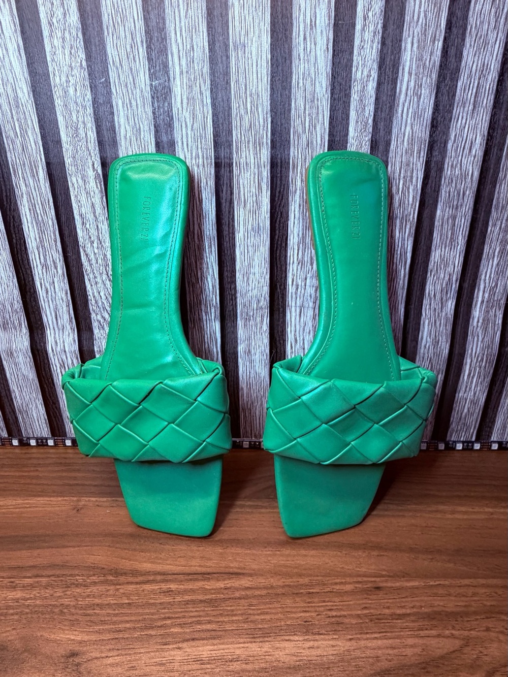 Forever 21 Green Braided Slide Sandals
